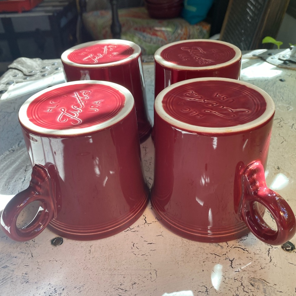 4 Fiesta Ware Claret O ring Mugs